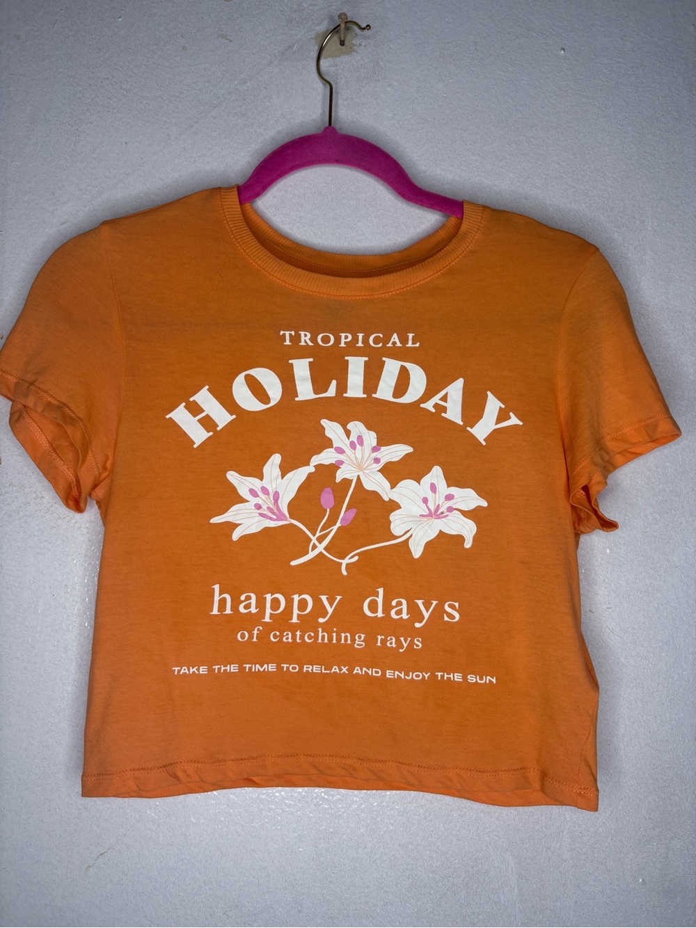 H&M Orange Floral 'Holiday' Graphic Crop Top